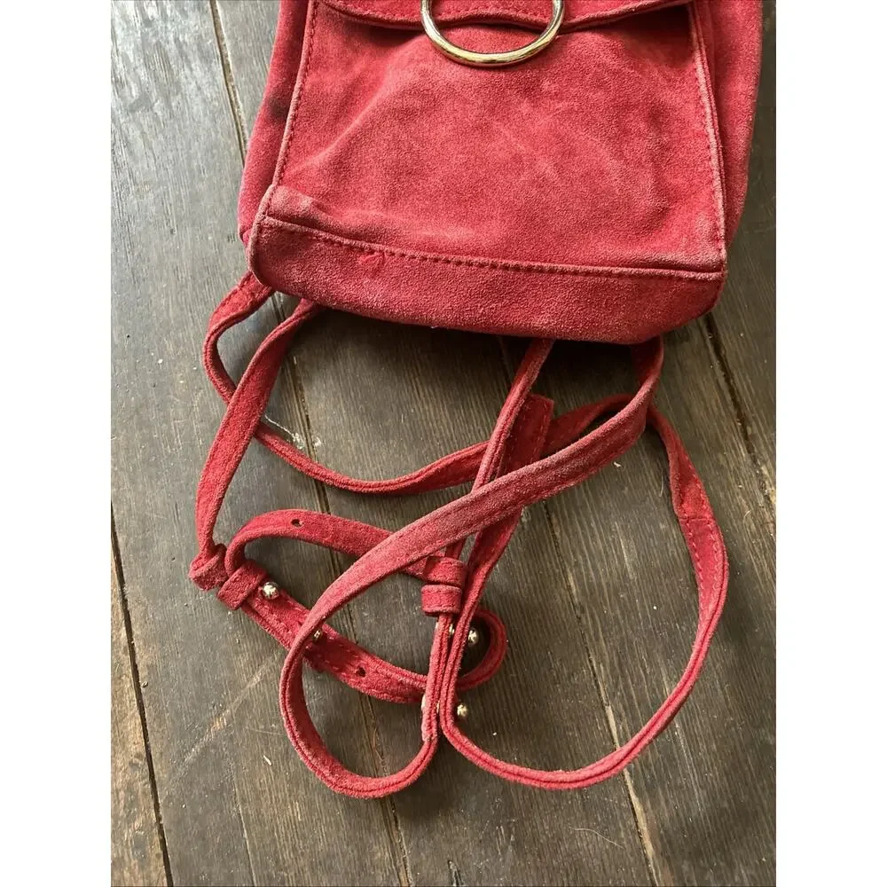 ASOS Red Suede Leather Small Backpack Preowned Women's Bag - Picture 3 of 9